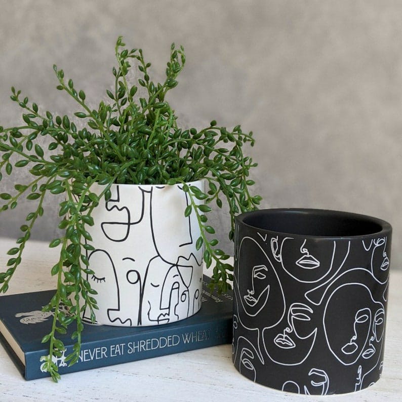 Black White Linear Face Planter (Set of 2)