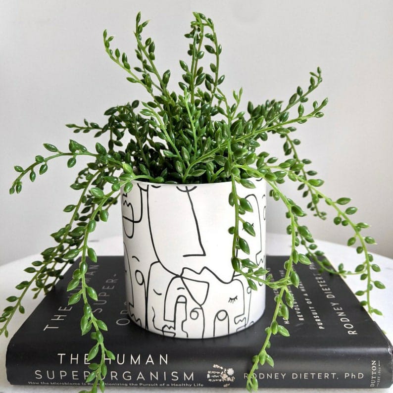 Black White Linear Face Planter (Set of 2)